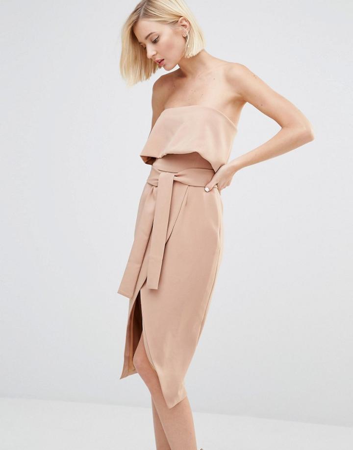 Lavish Alice Bandeau Cropped Tie Front Midi Dress - Beige