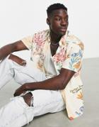 Bershka Oversized Shirt In Vintage Print Ecru-neutral
