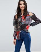 Asos Blouse In Mixed Print With Tie Shoulder - Multi