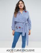 Asos Curve Gingham Shirt With Tie Front And Badges - Multi