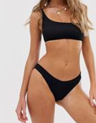 Pull & Bear Pacific High Waisted Crinkle Bikini Bottoms In Black - Black