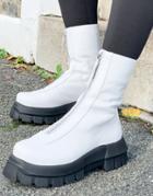 Asos Design Apricot Premium Leather Chunky Zip Front Boots In White