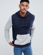 Asos Design Hoodie With Contrast Sleeves And Pocket In Navy - Navy
