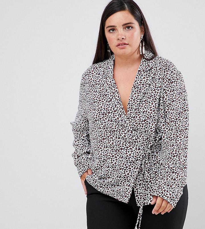 Unique 21 Hero Leopard Print Long Sleeve Wrap Top - Multi