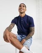 Polo Ralph Lauren Slim Fit Pique Polo With Red Player Logo In Washed Navy