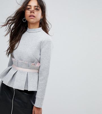 Lost Ink Petite Scuba Sweat With Pleats - Gray