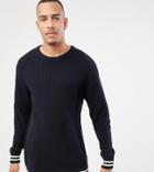 Jacamo Tall Sweater With Striped Cuff And Hem - Navy