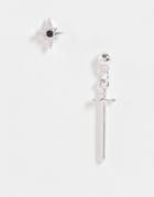 Asos Design 2 Pack Drop And Stud Earrings With Cross In Real Silver Plate