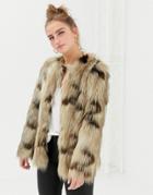 New Look Faux Fur Jacket In Brown Pattern - Brown
