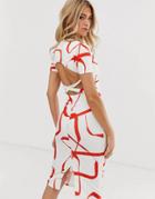 Asos Design Abstract Print Strappy Back Midi Dress - Multi
