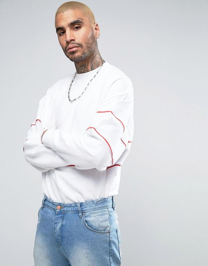 Asos Oversized Sweatshirt With Red Piping In White - White