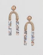 Asos Design Earrings In Hammered Metal And Resin Shape Design In Gold - Gold