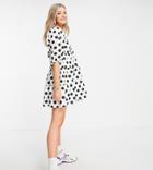 Asos Design Tall Tiered Mini Smock Dress In Mono Spot Print-multi