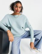 River Island Off Shoulder Slouch Sweater In Light Blue-blues