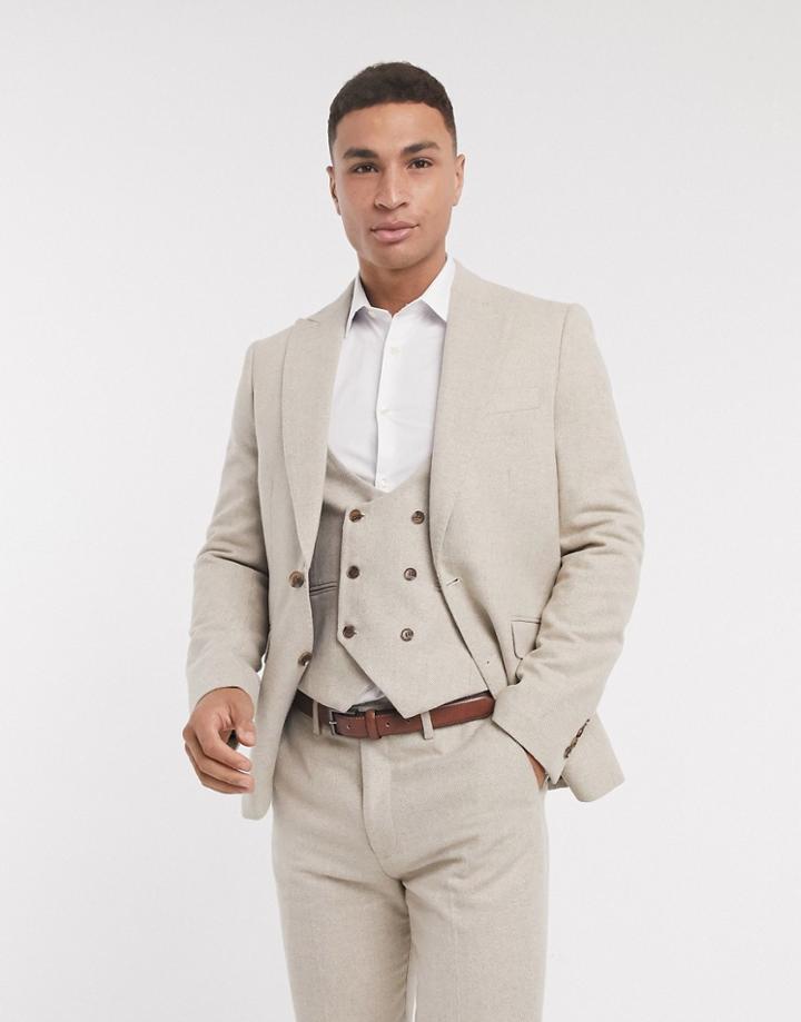 Gianni Feraud Slim Fit Herringbone Wool Suit Jacket-white