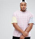 Asos Plus Oversized T-shirt With All Over Check Print - Pink