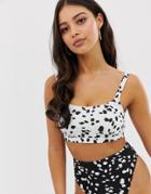 Asos Design Fuller Bust Recycled Mix And Match Strappy Back Crop Bikini Top In White Dalmatian Print Dd-g - Multi