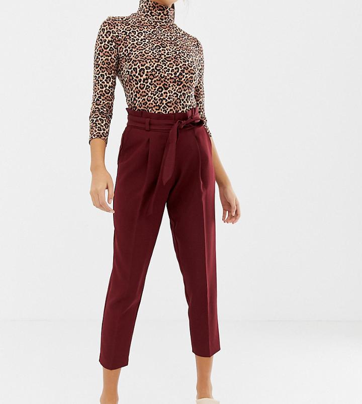 New Look Tie Waist Pants In Burgundy-red