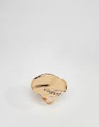 Asos Design Statement Ring With Abstract Hammered Detail In Gold - Gold