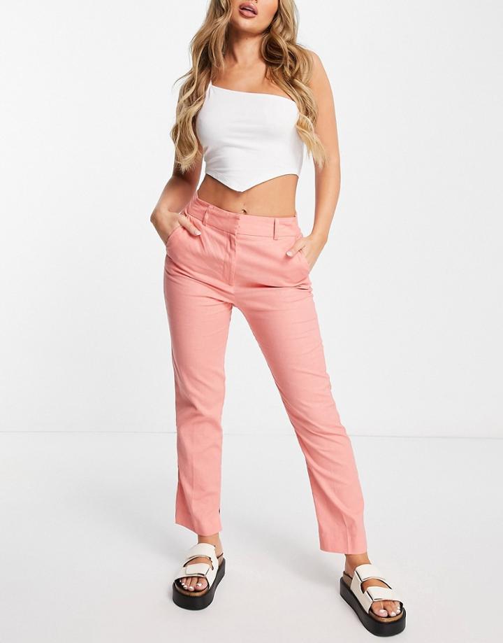Asos Design Hourglass Linen Slim Skim Cigarette Pants In Apricot-orange