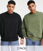 Asos Design Oversized Sweatshirt In Khaki & Black 2 Pack-multi