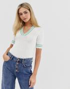 Miss Selfridge Knitted Top With Contrast Detail In Cream - Cream