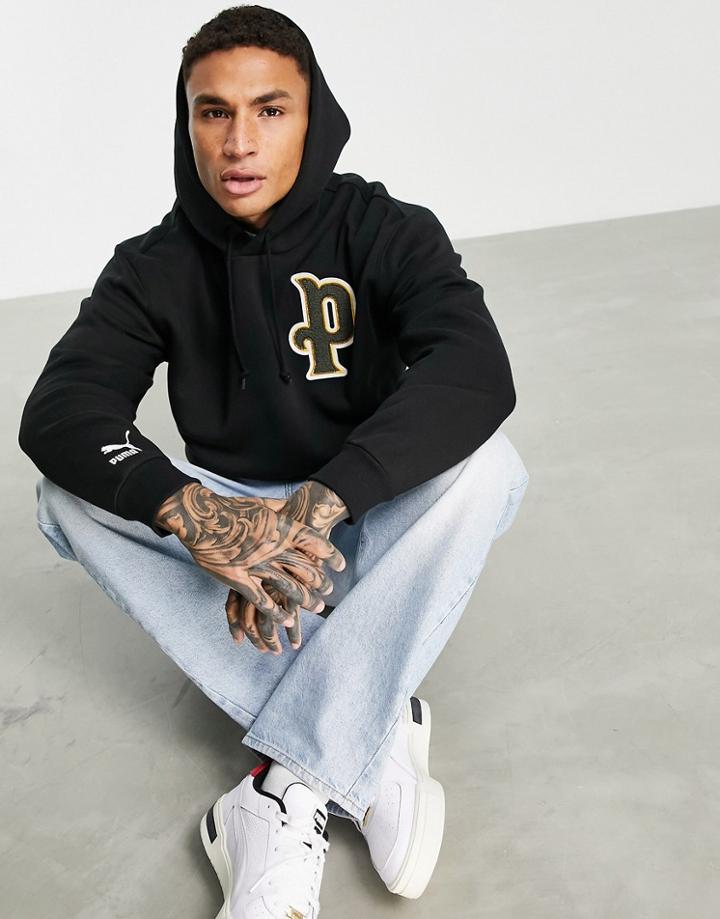 Puma Varsity Logo Hoodie In Black