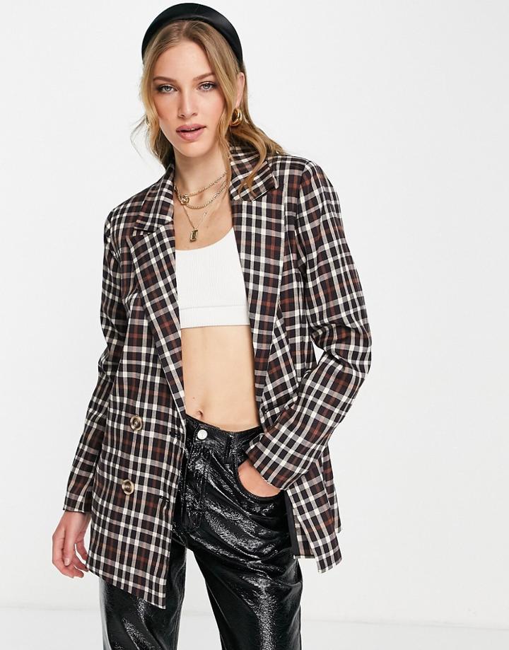 Urban Threads Double Breasted Blazer In Black Check - Part Of A Set-multi