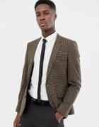 Asos Design Slim Blazer In Wool Mix With Tan Cut And Sew Check - Tan