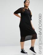 Asos Curve Mesh T-shirt Dress With Cami Slip - Black