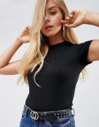 Asos Design Slim Fit Rib T-shirt In Black - Black