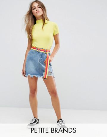 Daisy Street Petite Denim Skirt With Ripped Hem - Blue