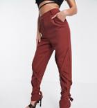 Club L London Petite Tie Detail Cigarette Pants In Brown - Part Of A Set