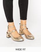 New Look Wide Fit Sling Back Ankle Strap Block Heeled Shoe - Gold