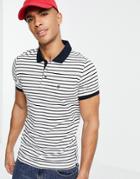 French Connection Narrow Stripe Polo In White-multi
