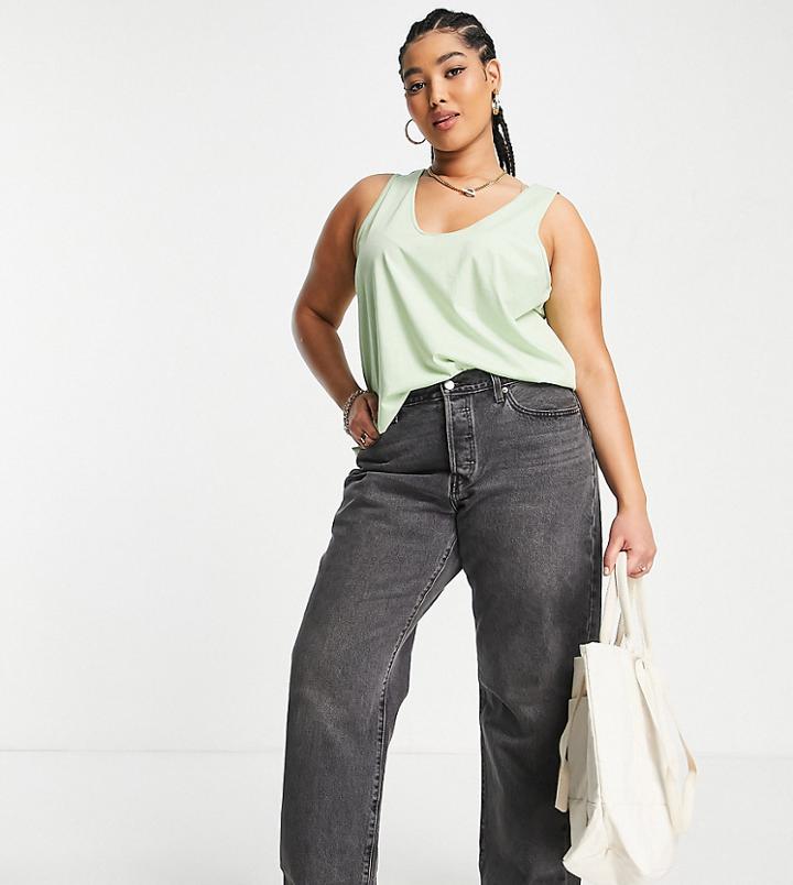 Asos Design Curve Ultimate Tank Top With Scoop Neck In Cotton Blend In Sage-green