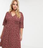 Asos Design Curve Floral Mini Button Front Swing Dress-red