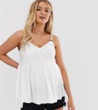 Asos Design Maternity Crinkle Cami With Lace Inserts And Ring Detail Sun Top - White