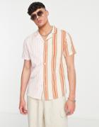 Another Influence Short Sleeve Striped Shirt In Beige & Pink