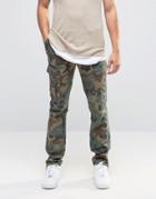 Asos Camo Skinny Chinos In Linen Mix - Green