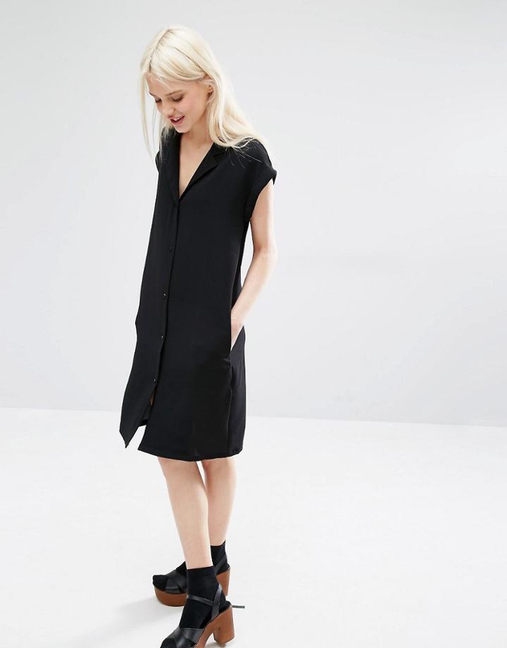 Monki V Neck Shirt Dress - Black