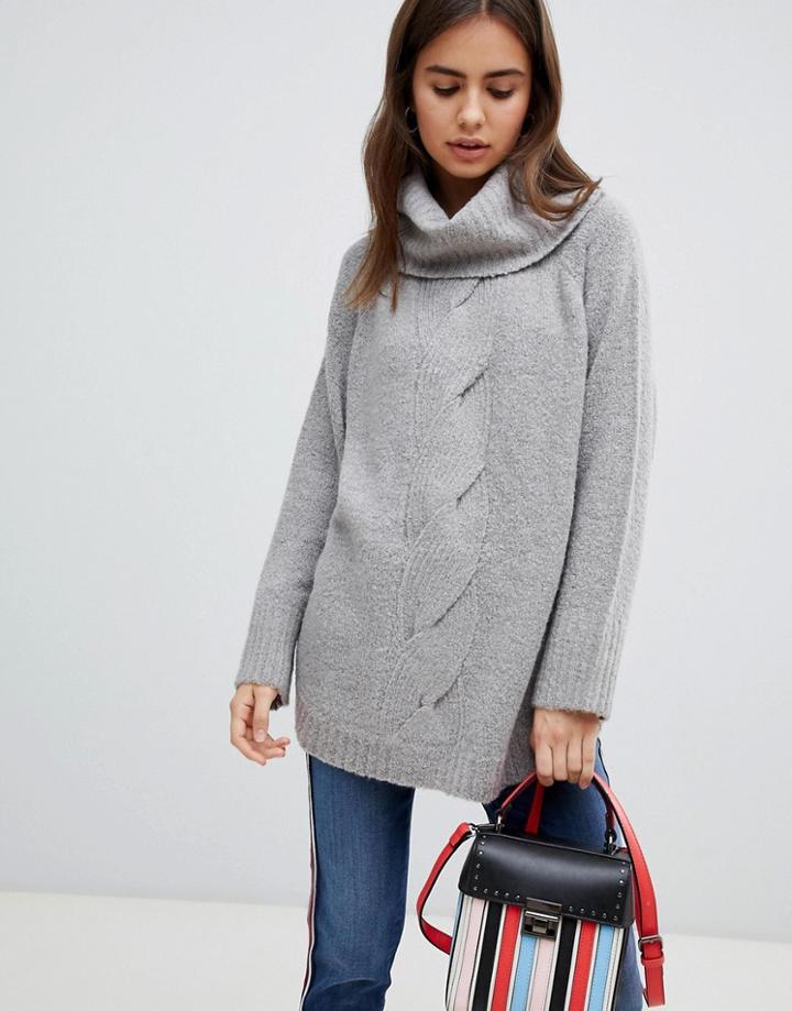 B.young Cable High Neck Sweater - Gray