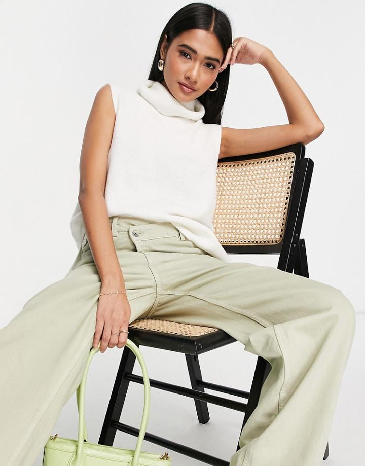 Vero Moda Fluffy Roll Neck Tank In Cream-white