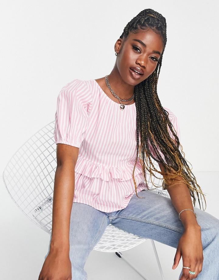 Influence Long Sleeve Tiered Midi Dress In Pink Gingham