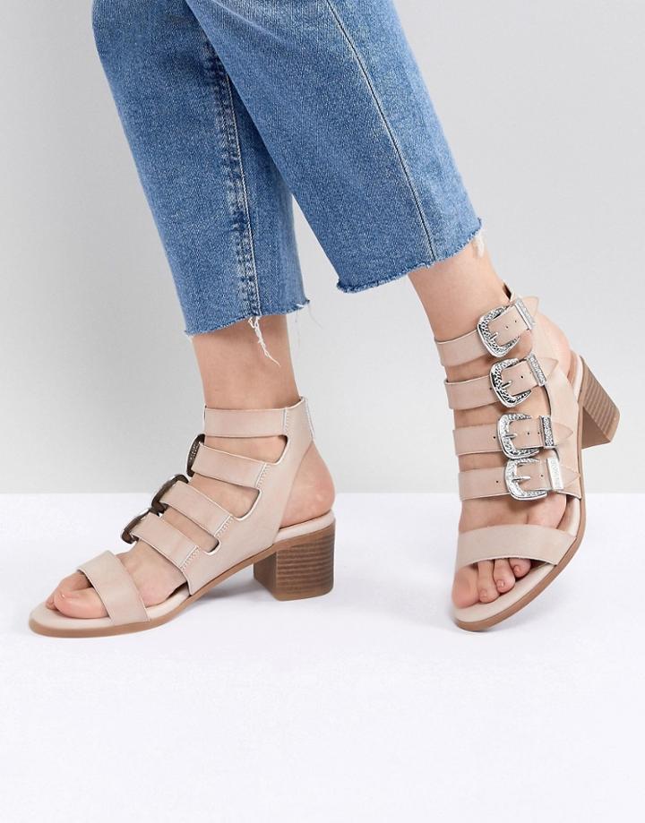 Miss Selfridge Multi Buckle Heeled Sandals - Beige