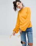 Asos Top With Oversized Ruched Sleeve With Drawsting Detail - Yellow