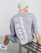Asos Dark Future Oversized T-shirt In Heavyweight Jersey With Large Back Graphic And Logo Print In Gray