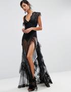 Asos Salon Lace Patchwork Maxi Dress - Black