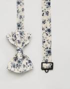Asos Bow Tie With Ditsy Floral Design In Blue - Beige