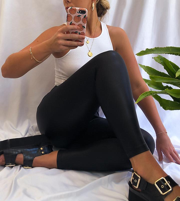 Topshop Wet Look Leggings In Black